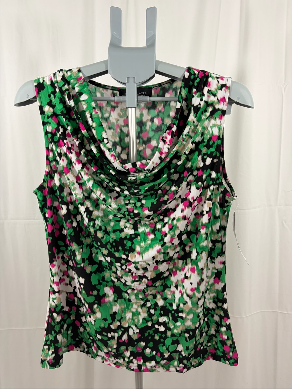 NWT Black Label Women’s Size Large Sleeveless Cowl Neck Patterned Green Top